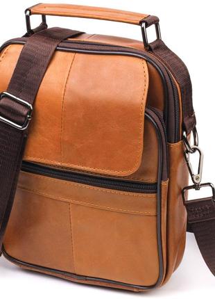 Удобная мужская сумка с ручкой кожаная 21273 vintage рыжая стильная сумка для мужчин