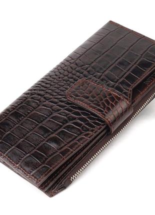 Місткий гаманець із натуральної шкіри з тисненням під крокодила canpellini 21637 коричневий стильний