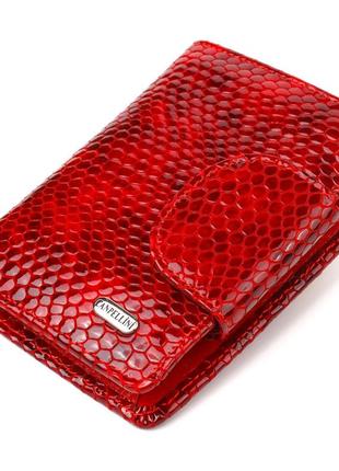 Лакований жіночий гаманець із натуральної шкіри з тисненням під змію canpellini 21682 червоний стильний