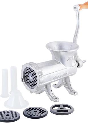 Мясорубка ручная kamille 2в1 с насадками для наполнения колбас, 31х15х20.5см, чугун trn