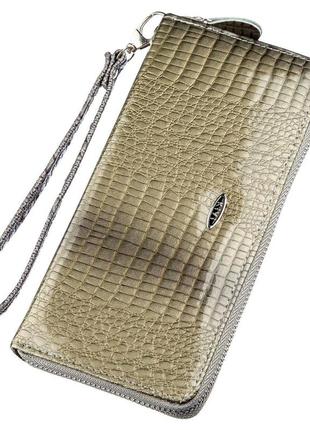 Кошелек женский на одну молнию из экокожи лаковый kivi 19033 серый стильный кошелек бумажник для женщин