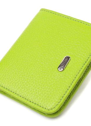 Яскравий жіночий гаманець невеликого розміру з натуральної шкіри флотар canpellini 21799 салатовий стильний