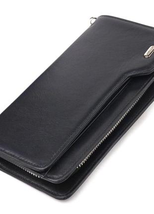 Практичное портмоне клатч из натуральной гладкой кожи canpellini 21540 черное стильный кошелек бумажник для