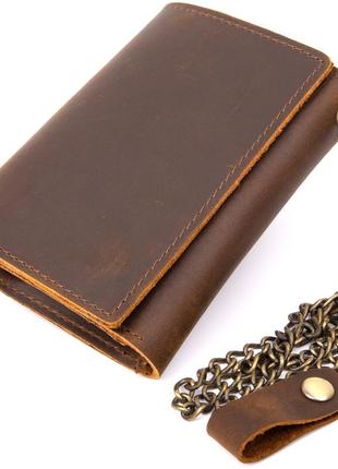 Портмоне унісекс з ланцюжком матове vintage 20439 коричневий гаманець для чоловіків