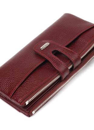 Красивый кошелек из натуральной зернистой кожи canpellini 21636 бордовый стильный кошелек бумажник для женщин