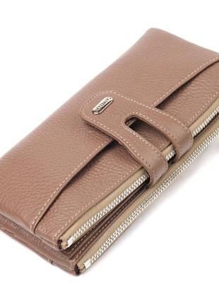 Интересный кошелек из натуральной зернистой кожи canpellini 21634 бежевый стильный кошелек бумажник для женщин