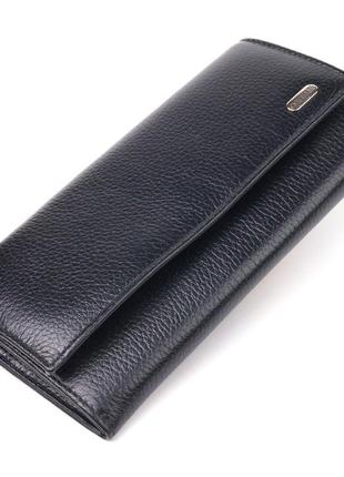 Женский вместительный кошелек из натуральной зернистой кожи canpellini 21625 черный стильный кошелек бумажник