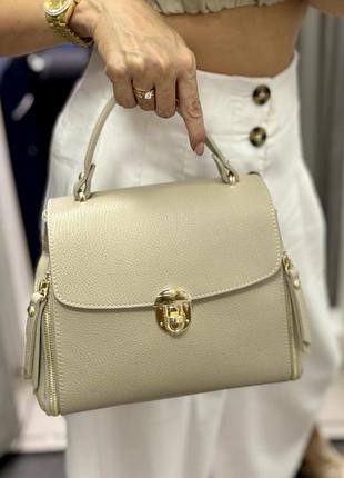 Сумка капучино  шкіряна virginia бежева  сумка крос боді