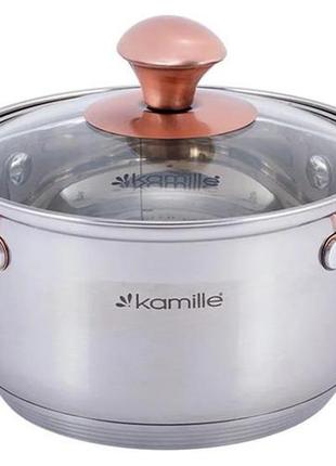 Кастрюля kamille catalin 4.5л из нержавеющей стали с мерной шкалой кухонная кастрюля с крышкой