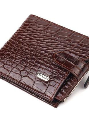 Горизонтальний чоловічий гаманець із натуральної фактурної шкіри canpellini 21503 коричневий гаманець для