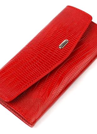 Фактурне жіноче портмоне з натуральної шкіри з тисненням canpellini 21698 червоний стильний гаманець