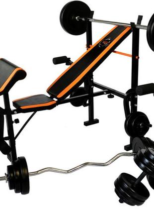 Лава для жима wcg 0055 + приставка скотта набір strong штанга 128 кг спортивна тренажерна лава