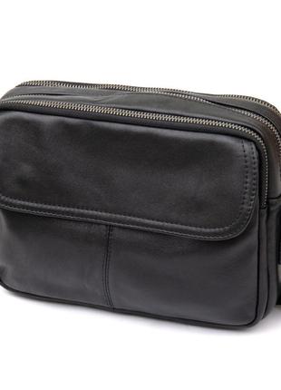 Сумка vintage 14548 з натуральної шкіри зерниста чорна стильна сумка для чоловіків