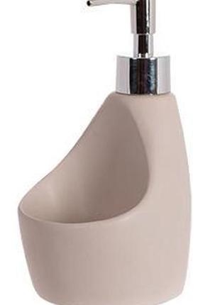 Дозатор для мийного засобу "beige" 350 мл, 10.5х9.5х18 см із підставкою для губки, бежевий trn