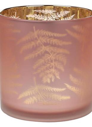 Підсвічник скляний "паполотник" 15х15 см, рожевий гарний свічник