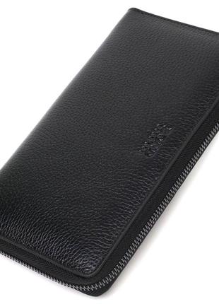 Вместительный мужской клатч с одним отделением из натуральной кожи bond 22029 черный красивая сумочка- клатч