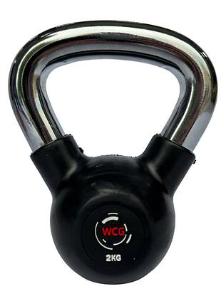 Гиря гумова з хромованою ручкою wcg 2 кг спортивний снаряд гиря