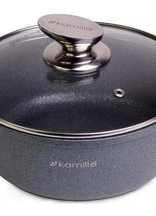 Каструля kamille landes grey 2.3 л з литими алюмінієвими ручками кухонна каструля з кришкою