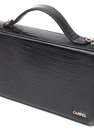 Необычная мужская барсетка на два отделения из натуральной фактурной кожи с тиснением под рептилию canpellini