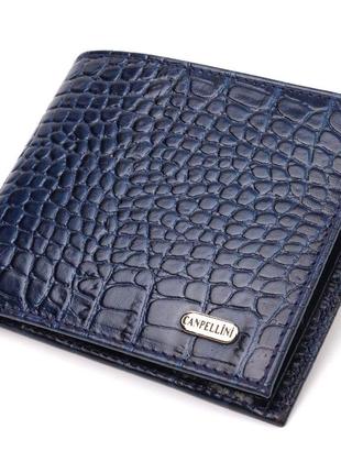 Цікаве чоловіче портмоне з натуральної фактурної шкіри canpellini 21774 синє гаманець для чоловіків