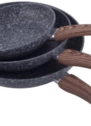 Набор 3 сковороды kamille grey marble 20см, 24см, 28см, индукционные с антипригарным покрытием сковородки 3
