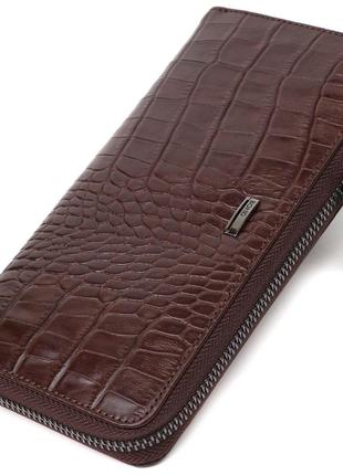 Практичный женский кошелек из натуральной кожи с тиснением под крокодила bond 21982 коричневый стильный