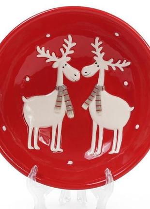 Набор 4 керамические пиалы "олени в шарфиках на красном" 350мл миски пиалы 4 штуки