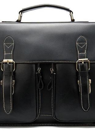 Портфель чоловічий шкіряний на плече vintage 14878 чорний діловий портфель із натуральної шкіри