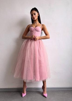 Рожева сукня бʼюстьє, вечірня рожева сукня, рожева сукня міді,