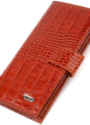 Ультрамодный кошелек для мужчин из натуральной кожи с тиснением под крокодила canpellini 21918 рыжий бумажник