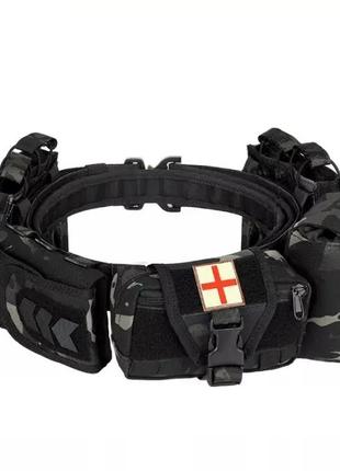 Тактический разгрузочный пояс yakeda с подсумками и системой молли черный камуфляж trn