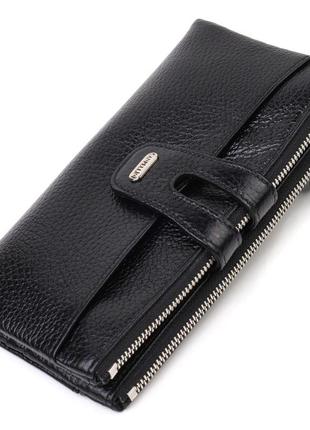 Классический женский кошелек с удобным функционалом из натуральной кожи canpellini 21717 черный стильный