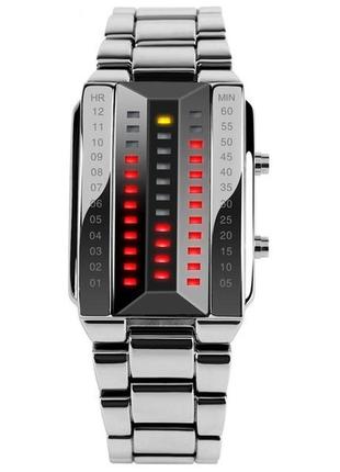 Уникальные бинарные мужские часы skmei 1035 (серебристые) стильные наручные часы для мужчин