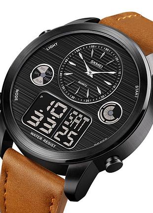 Мужские спортивные часы skmei 1653 (коричневые с черным) стильные наручные часы для мужчин