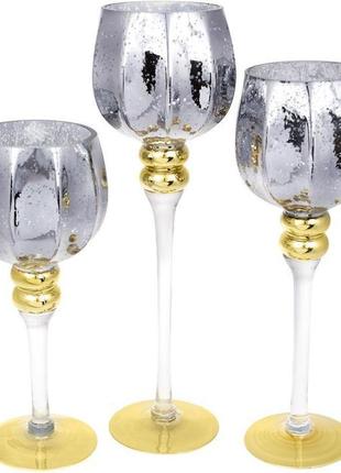 Набір 3 скляних свічники christel 30 см, 35 см, 40 см, графітові гарні свічники