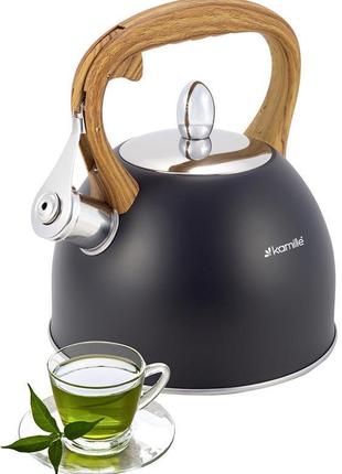 Чайник kamille whistling kettle black 2.5 л з неіржавкої сталі зі свистком (чорний) побутовий чайник на плиту