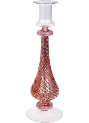Підсвічник скляний candlestick 8.5х26см, рожевий гарний свічник