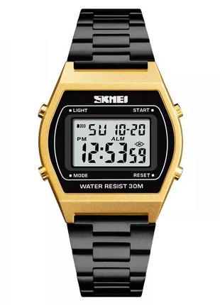 Наручний електронний ретро годинник skmei 1328 золотистий