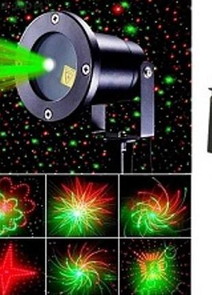 Уличный лазерный прожектор проектор waterproof lazer звездное небо+фигуры с пультом (red + green) trn