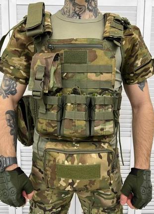 Тактическая плитоноска с подсумками expert 1-0 без плит (мультикам) trn