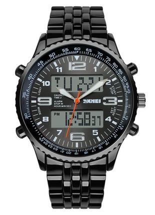 Мужские классические часы skmei 1032 со стальным ремешком (черные) стильные наручные часы для мужчин