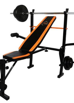 Лава для жима wcg 0055 + штанга 60 кг + гантелі спортивна тренажерна лава