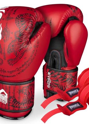 Боксерські рукавиці phantom muay thai red 14 унцій (капа в подарунок) рукавички для боксу
