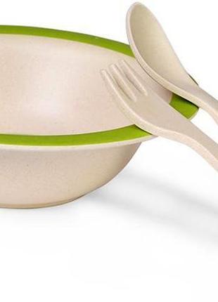 Детский набор fissman "лисенок" миска, ложка и вилка из бамбукового волокна trn