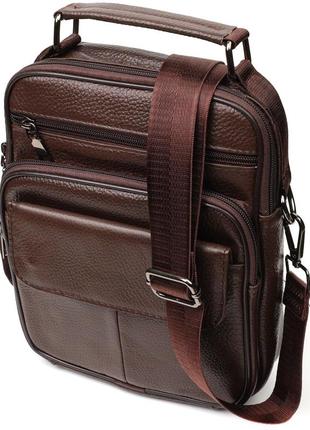 Вертикальная мужская сумка из натуральной кожи vintage 21952 коричневая стильная сумка для мужчин