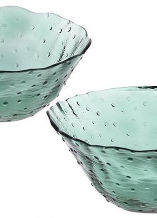 Набор 2 стеклянные пиалы "cape green" ø14см и ø13см, зеленое стекло посуда миски салатницы салатники