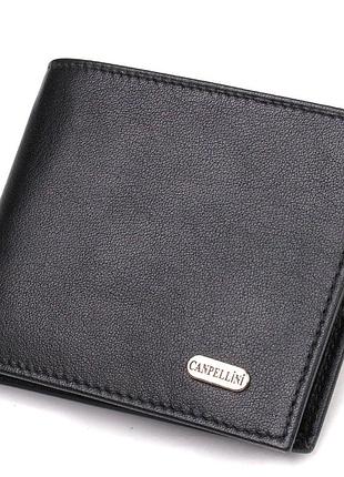 Класичне чоловіче портмоне з натуральної шкіри флотар canpellini 21783 чорний гаманець для чоловіків