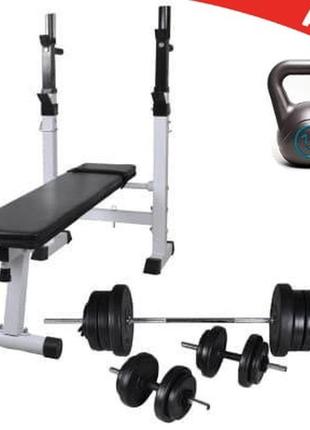 Лава для жиму 3 в 1 wcg 2020 + штанга + гантелі набір premium 70 кг + гіря 10 кг у подарунок спортивна