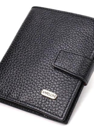 Стильный мужской бумажник в комбинации двух цветов из натуральной зернистой кожи canpellini 21728 черный