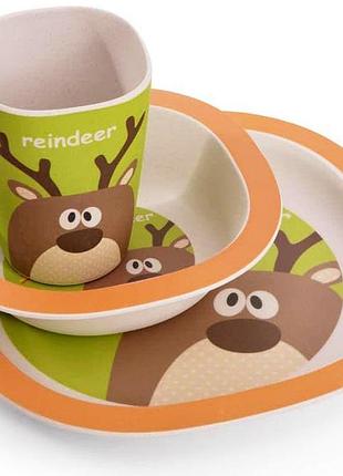 Набор детский 3 предмета fissman "олененок", тарелка, пиала и стакан, бамбуковое волокно trn